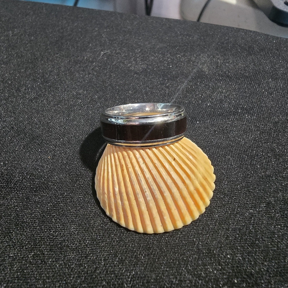 Mens Stainless Steel Ring With Wood Inlay  Sz 10